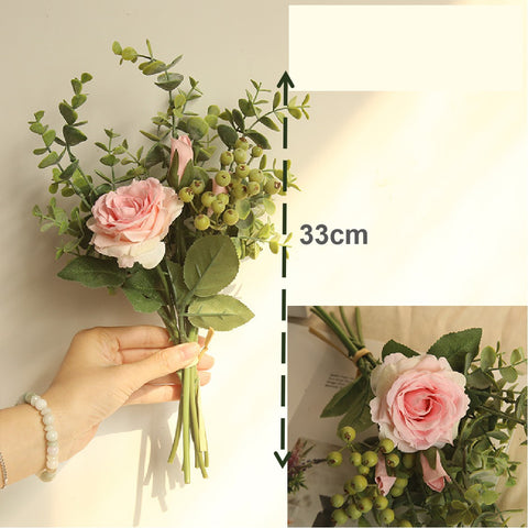 Artificial Flowers Rose Peony Flowers with Wild Berries - Pink