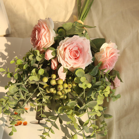 Artificial Flowers Rose Peony Flowers with Wild Berries - Pink