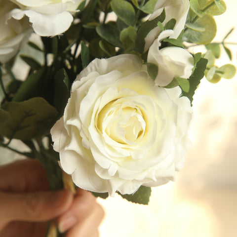 Artificial Silk Flower Rose Peony Flowers with Wild Berries - White