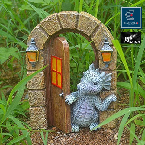 Dragon behind Door Garden Gnome Outdoor Statue Naughty Gnome Ornament