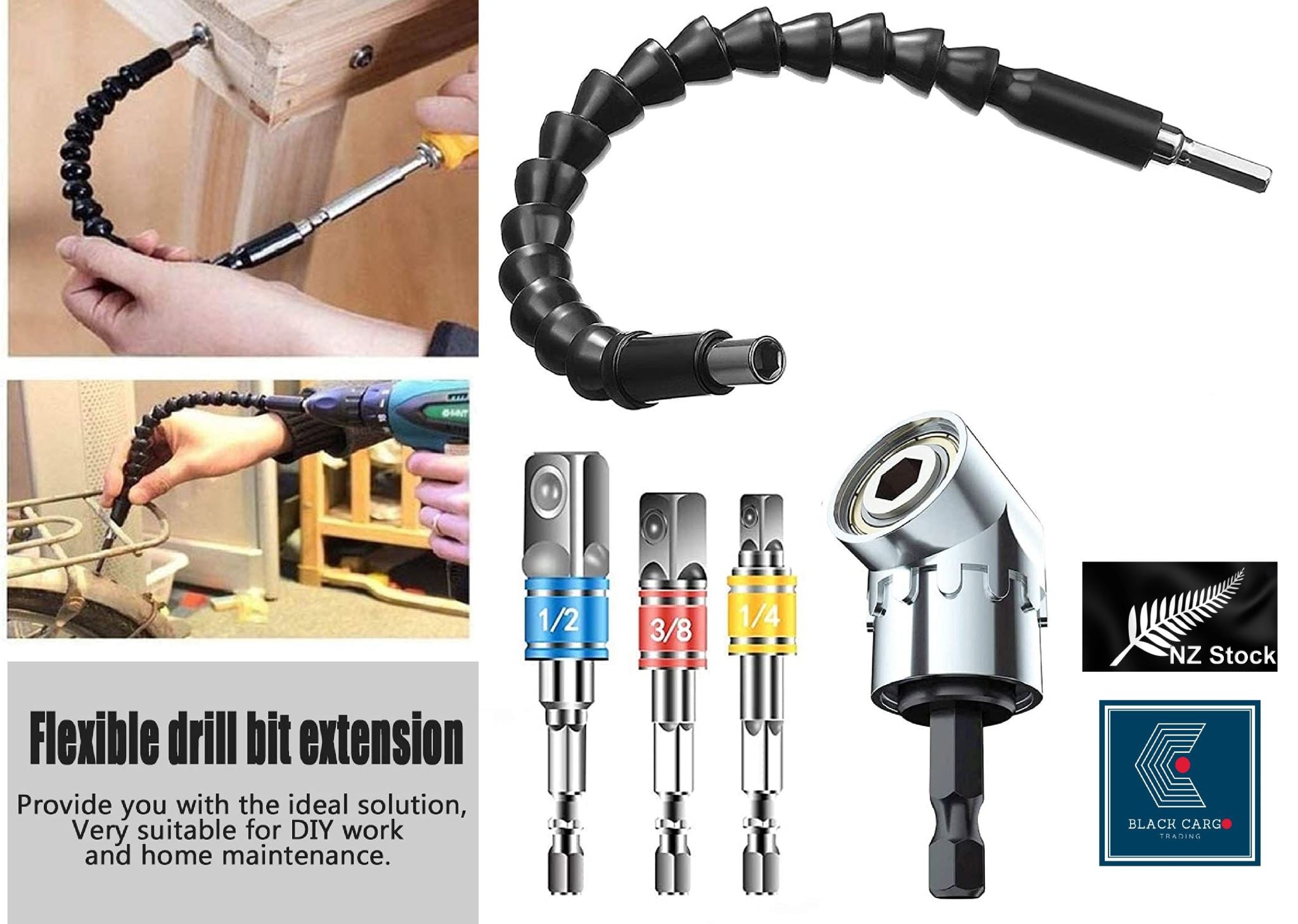 Cable Bit Extension Universal 30cm Flexible 5Pcs Drill Bit Extension 105° Right Angle Dril ...