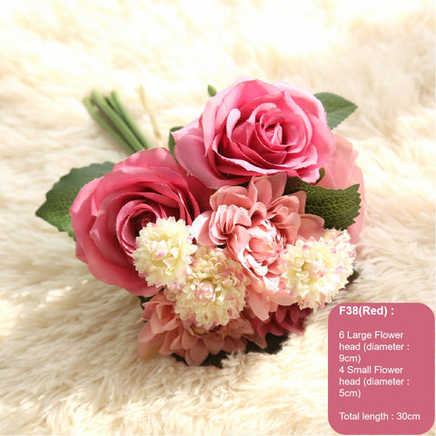 10 Rose Pink Rose Peony Flowers heads 38cm Artificial Silk Flower Bouquet