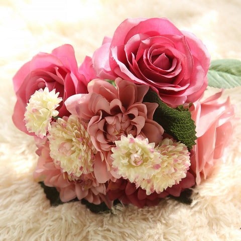 10 Rose Pink Rose Peony Flowers heads 38cm Artificial Silk Flower Bouquet