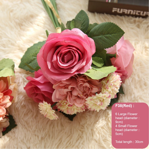 10 Rose Pink Rose Peony Flowers heads 38cm Artificial Silk Flower Bouquet