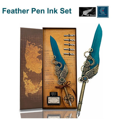 Feather writing calligraphy pen set mechanical wings gear decoration