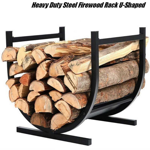 Heavy Duty Steel Firewood Log Rack U-Shaped Freestanding Firewood Holder