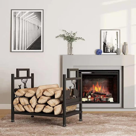 Heavy Duty Steel Firewood Rack Fireplace Log Holder Indoor/Outdoor Elk Pattern