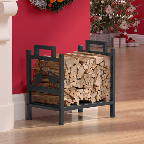 Heavy Duty Steel Firewood Rack Fireplace Log Holder Indoor/Outdoor Elk Pattern