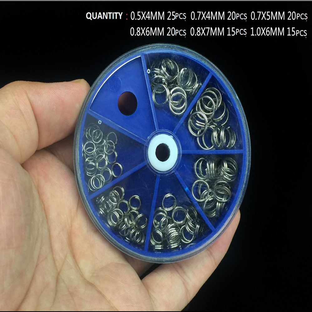 Fishing Split Ring Lures Connector Stainless Steel Double Loop 6 Sizes 115 Pcs