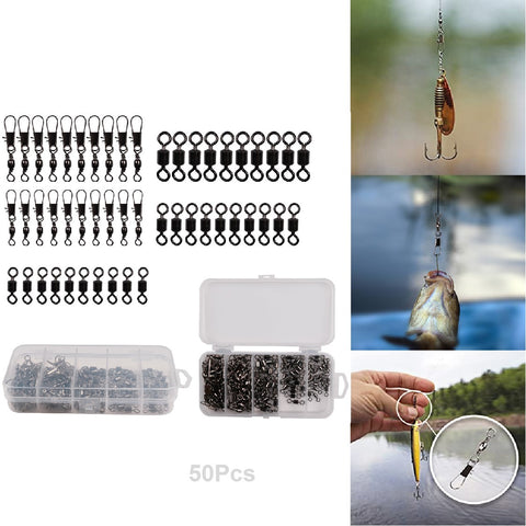 50Pcs Fishing Barrel Swivels with Safety Snaps Swivel Connector Assorted Sizes