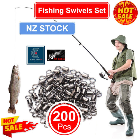 200Pcs Fishing Barrel Swivel Connector Rolling Swivels Assorted Sizes #2-#10