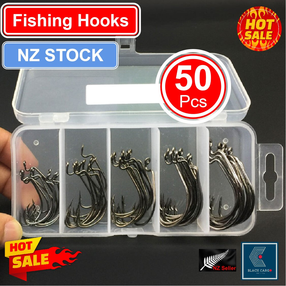 50Pcs Inline Single Fishing Hooks for Lures Baits Circle#2#1 1/0 2