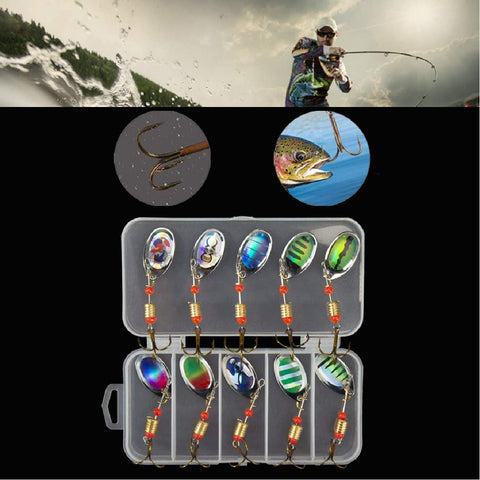 10Pcs Spinner Lures Baits Spoon Mounted Brass Salmon Metal Baits