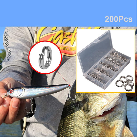 200Pcs 6-9# Fishing Split Ring Stainless Steel Fish Hooks Crank Bait Lure Connector