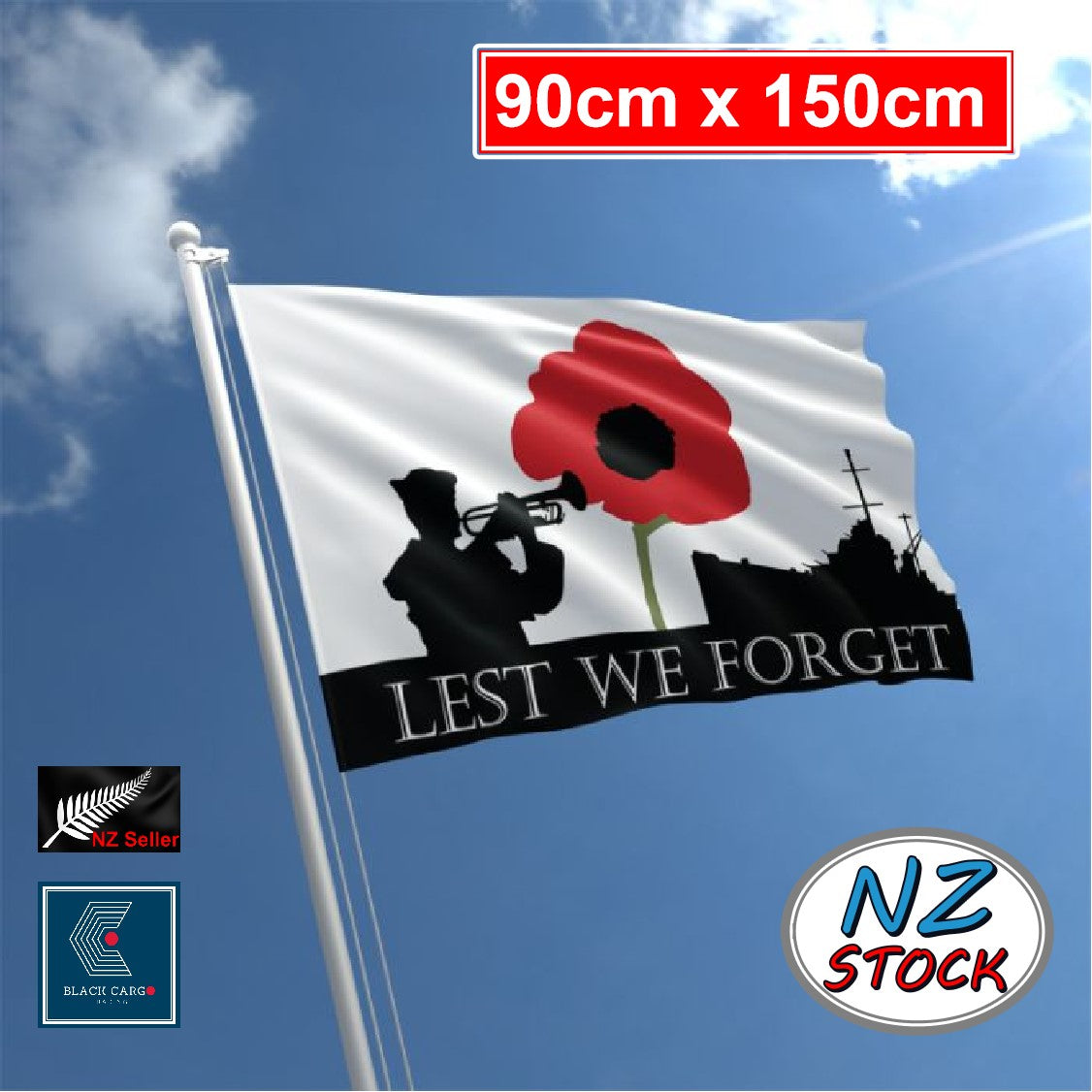 Less We Forget Banner ANZAC Day Flag Poppy Flag Lest We Forget Flag 90cmx150cm – Referdeal
