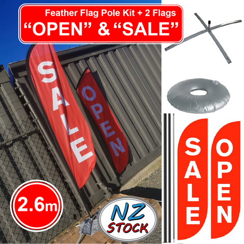 Footpath Sign Sale & Open Feather Flag Kits Signage 2.6 m with 2 flags