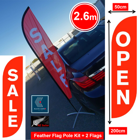 Footpath Sign Sale & Open Feather Flag Kits Signage 2.6 m with 2 flags