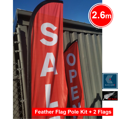 Footpath Sign Sale & Open Feather Flag Kits Signage 2.6 m with 2 flags