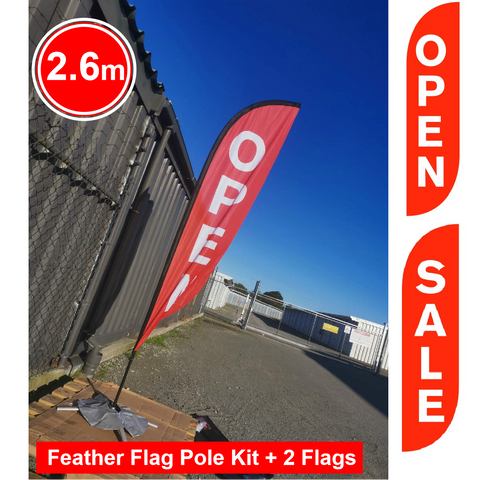 Footpath Sign Sale & Open Feather Flag Kits Signage 2.6 m with 2 flags