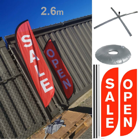 Footpath Sign Sale & Open Feather Flag Kits Signage 2.6 m with 2 flags