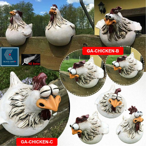 Naughty Farm Chicken Hanging Garden Statue Resin Craft Fence Decorations