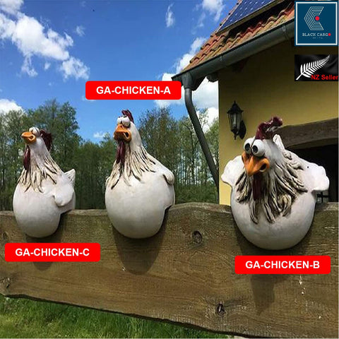 Naughty Farm Chicken Hanging Garden Statue Resin Craft Fence Decorations