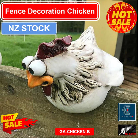 Funny Farm Chicken Sitting on Fence Funny Outdoor Decor Garden Resin Statue