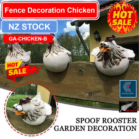 Funny Farm Chicken Sitting on Fence Funny Outdoor Decor Garden Resin Statue