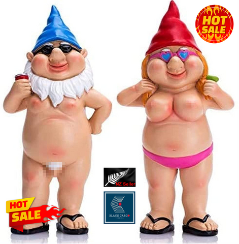 Garden Outdoor Ornament Decorations 2Pcs Naked & Peeing Garden Gnome Statues