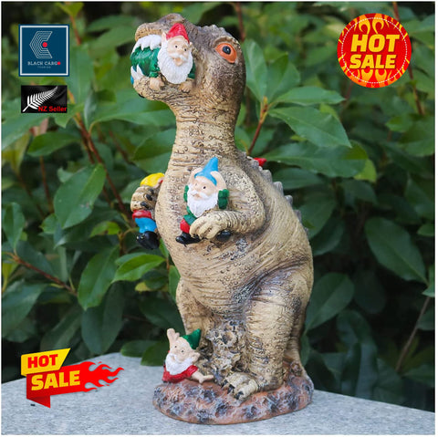 Garden Outdoor Ornament Decorations Resin Large Dinosaur Eating Gnomes Statue