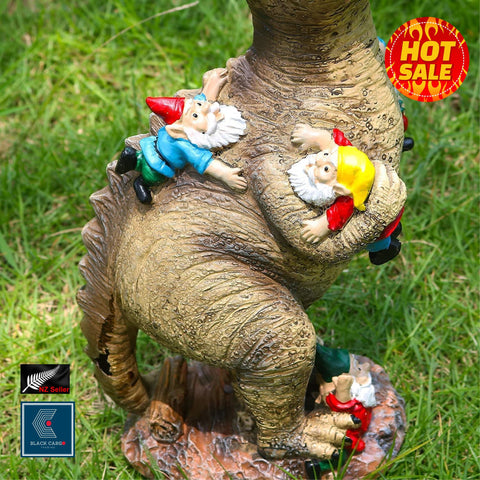 Garden Outdoor Ornament Decorations Resin Large Dinosaur Eating Gnomes Statue