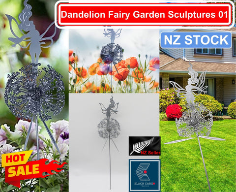 Fairy Dancing with Dandelion flower Metal Garden Sculptures Outdoor Decorations