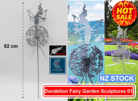 Fairy Dancing with Dandelion flower Metal Garden Sculptures Outdoor Decorations