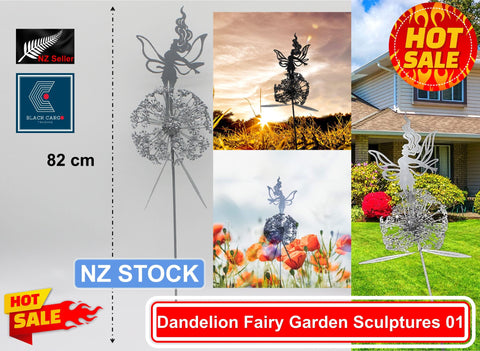 Fairy Dancing with Dandelion flower Metal Garden Sculptures Outdoor Decorations