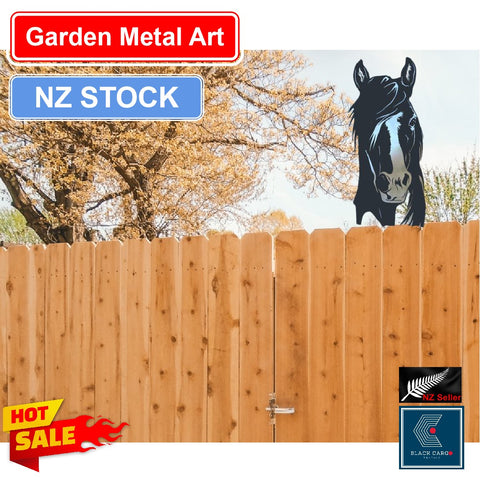 Naughty Peeping Black Metal Horse Garden Decorations Statues Outdoor Fence Decor