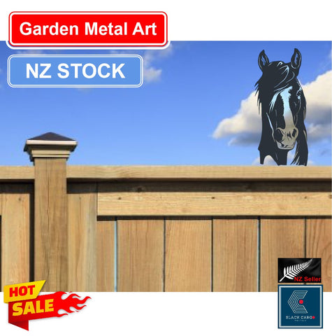 Naughty Peeping Black Metal Horse Garden Decorations Statues Outdoor Fence Decor