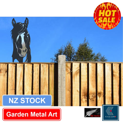 Naughty Peeping Black Metal Horse Garden Decorations Statues Outdoor Fence Decor