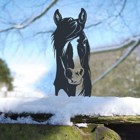 Naughty Peeping Black Metal Horse Garden Decorations Statues Outdoor Fence Decor