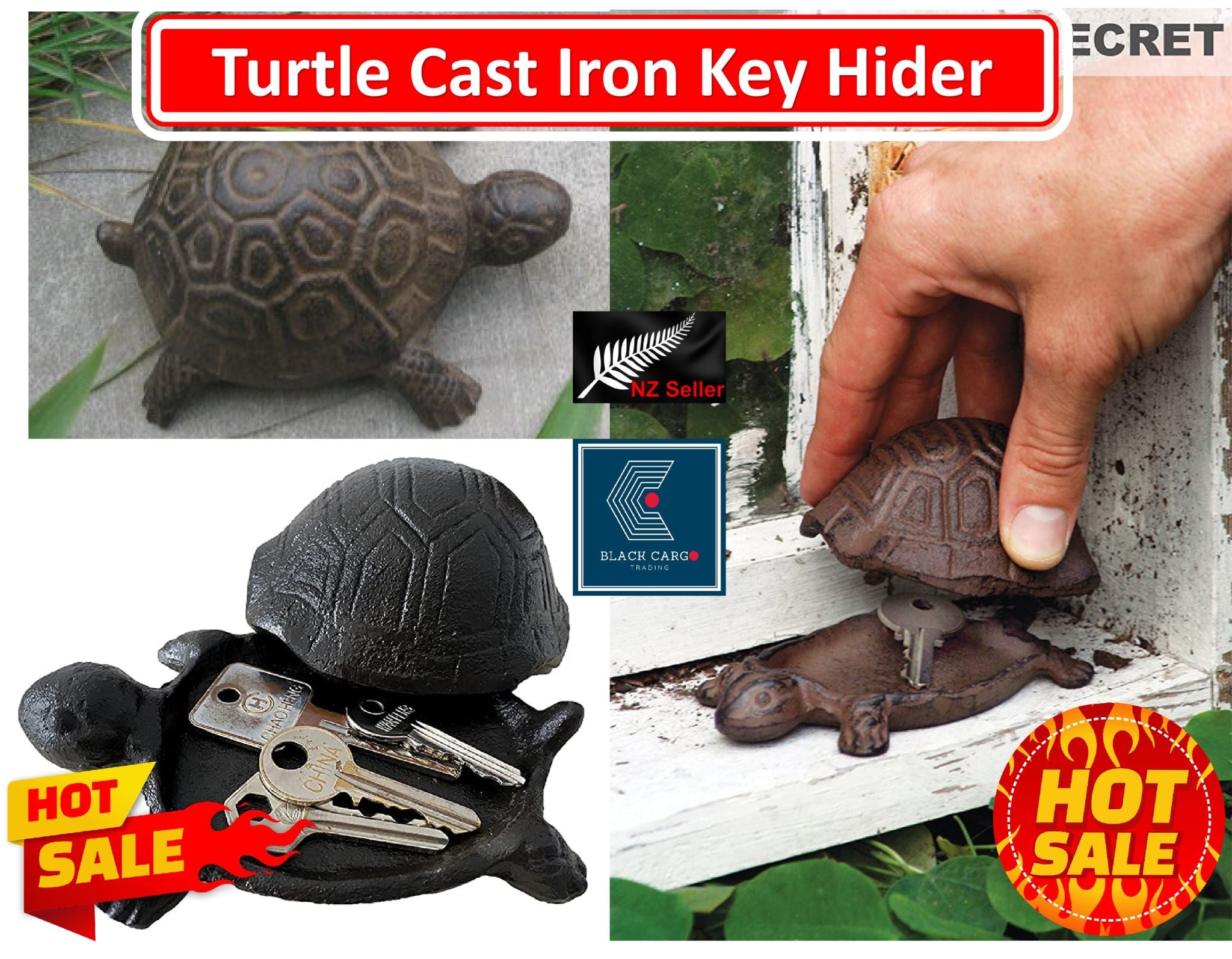 Cast Iron Turtle Key Hider Indoor Outdoor Statues Antique Garden Decor ...