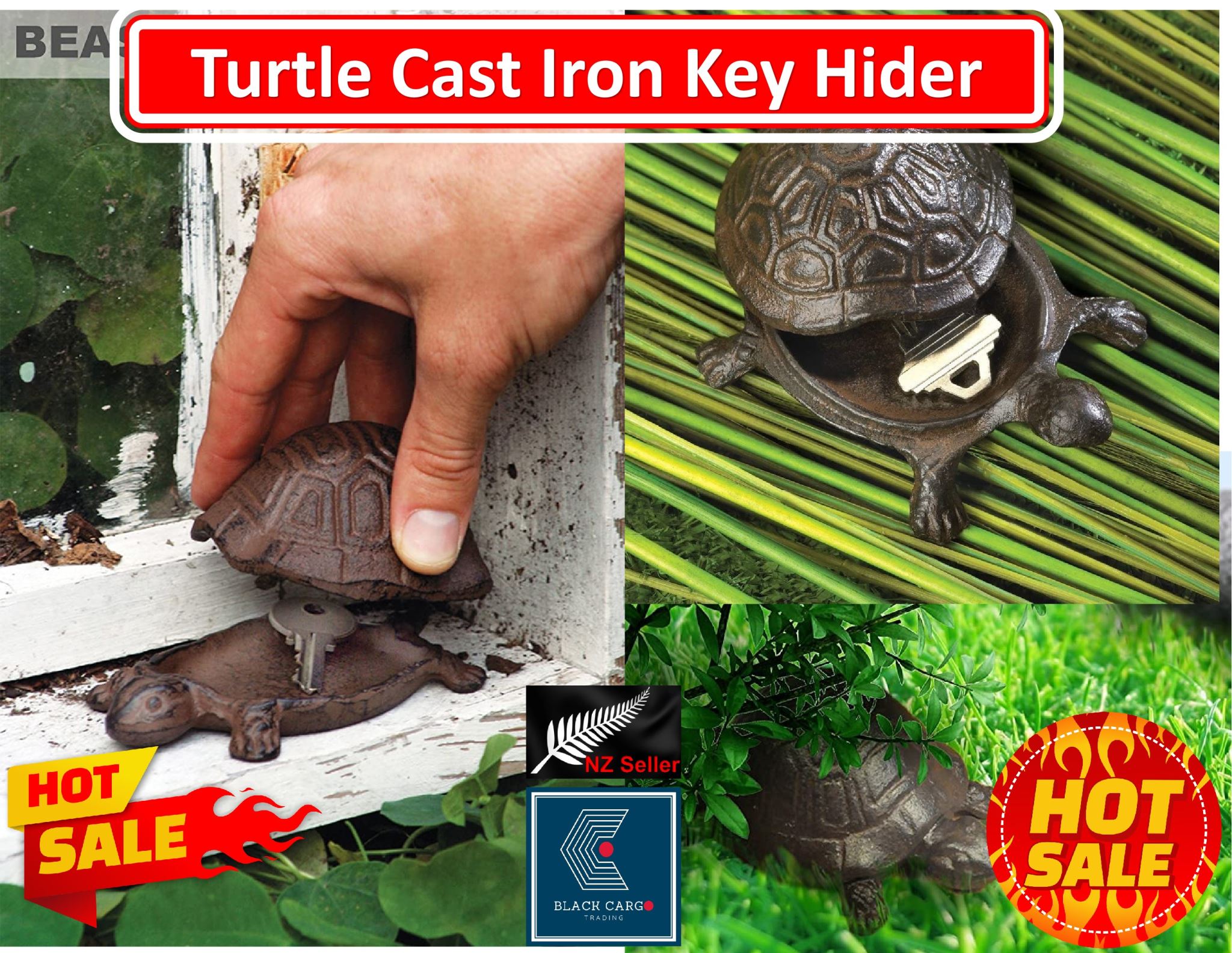 Turtle Key Box Cast Iron Turtle Key Hider Indoor Outdoor Statues Antique Garden Decor ...