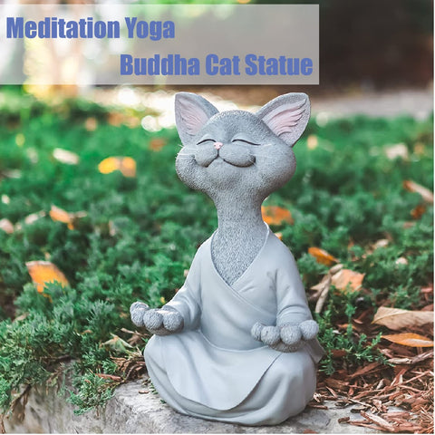 Meditation Yoga Buddha Cat Statue Gnome Ornament Outdoor Statue