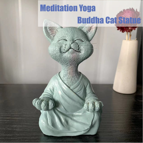 Meditation Yoga Buddha Cat Statue Gnome Ornament Outdoor Statue