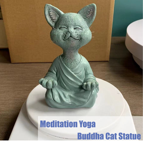 Meditation Yoga Buddha Cat Statue Gnome Ornament Outdoor Statue