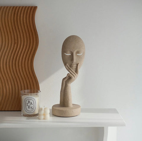 3D-Resin Meditator With Mask Face Abstract Sculpture Sandstone Living Room Decor