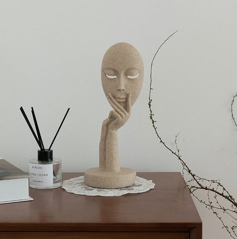 3D-Resin Meditator With Mask Face Abstract Sculpture Sandstone Living Room Decor