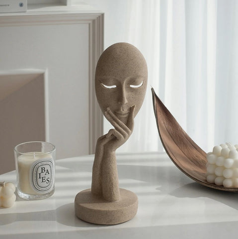 3D-Resin Meditator With Mask Face Abstract Sculpture Sandstone Living Room Decor