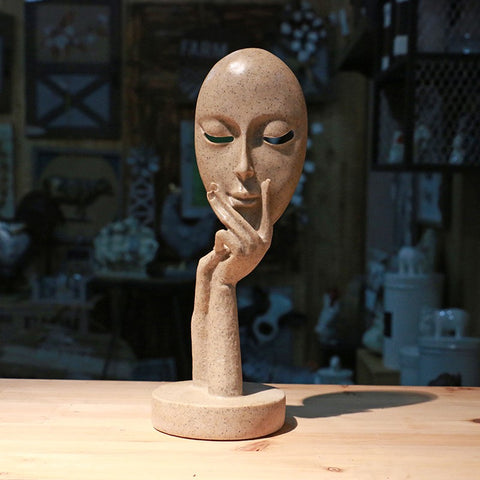 3D-Resin Meditator With Mask Face Abstract Sculpture Sandstone Living Room Decor