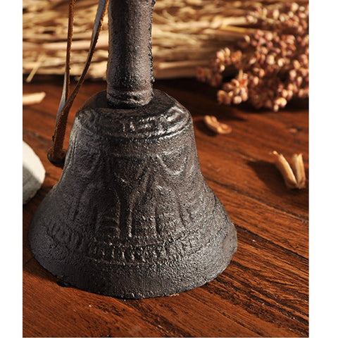 Cast Iron Hand Bell with Leather Rope Retro Vintage Bell Reception Desk Bell