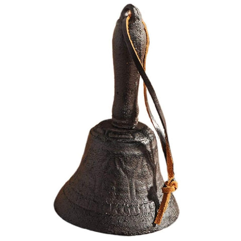 Cast Iron Hand Bell with Leather Rope Retro Vintage Bell Reception Desk Bell