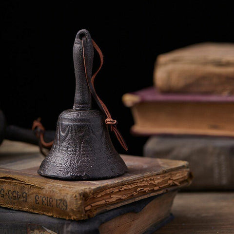 Cast Iron Hand Bell with Leather Rope Retro Vintage Bell Reception Desk Bell